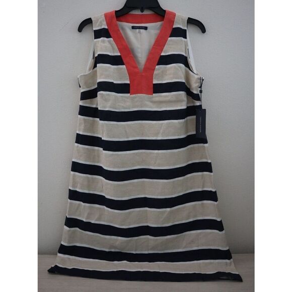 Tommy Hilfiger Women’s Sz 6 (Small) Striped Colorblocked Linen Shift Dress $109+ - Picture 1 of 13